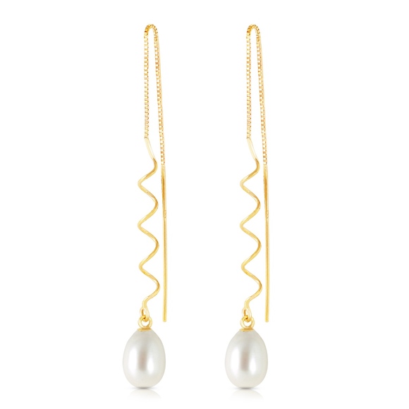 14K. SOLID GOLD THREADED DANGLES EARRINGSPEARLS
